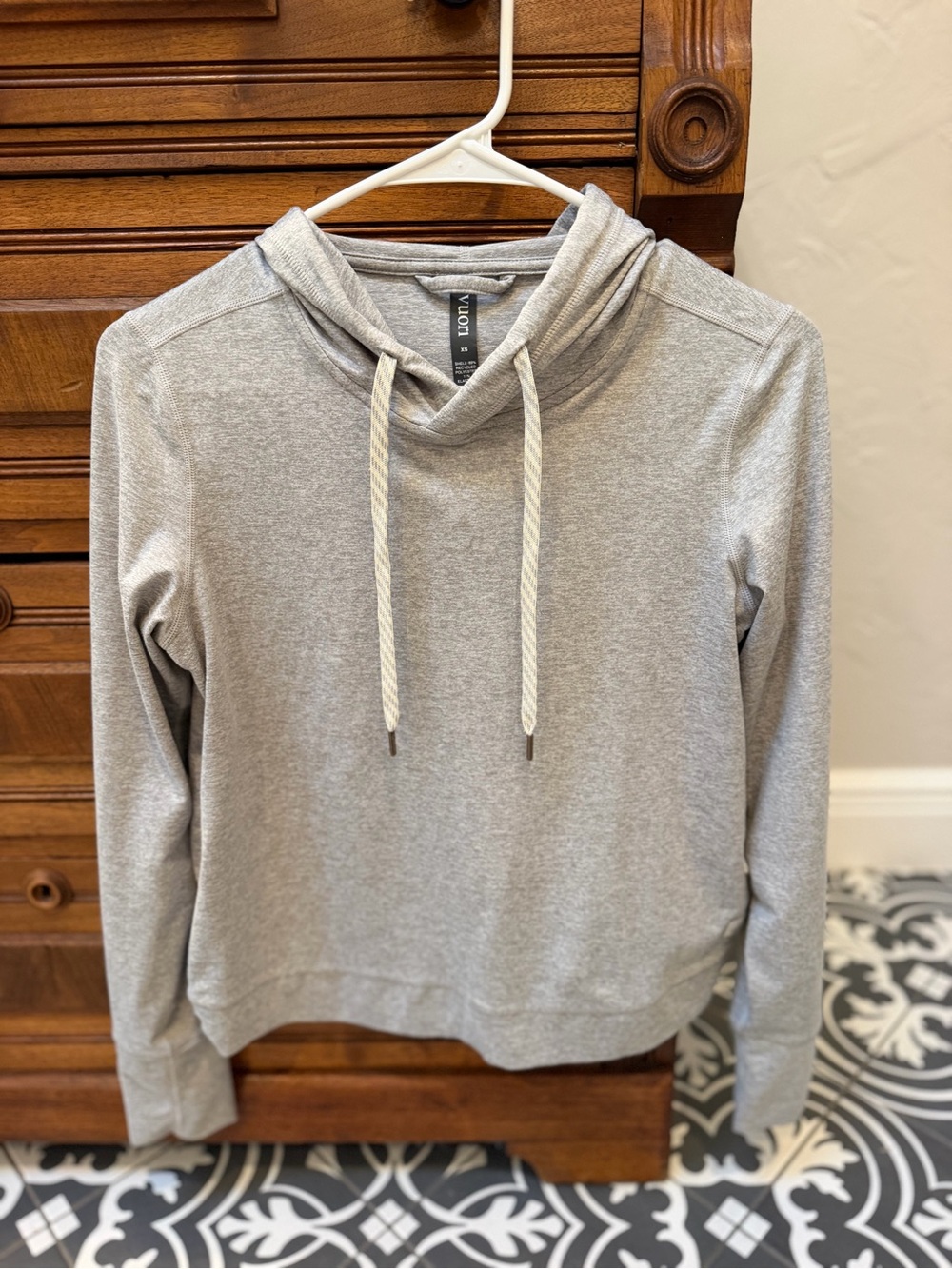 Vuori Light Gray Pullover Hoodie with Drawstrings